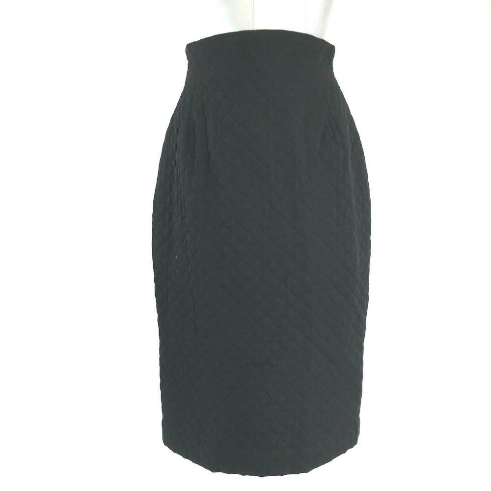 Kathryn Dianos Skirt 10 Black Designer Pencil‎ Silk High Waist Quilt Unique